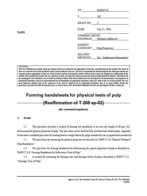 Forming handsheets for physical tests of pulp 